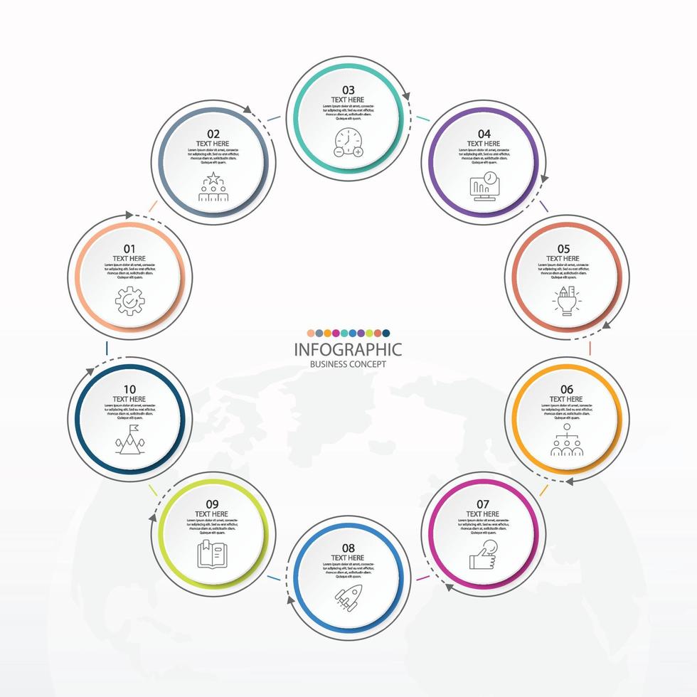 grundläggande cirkel infografisk mall med 10 steg. vektor