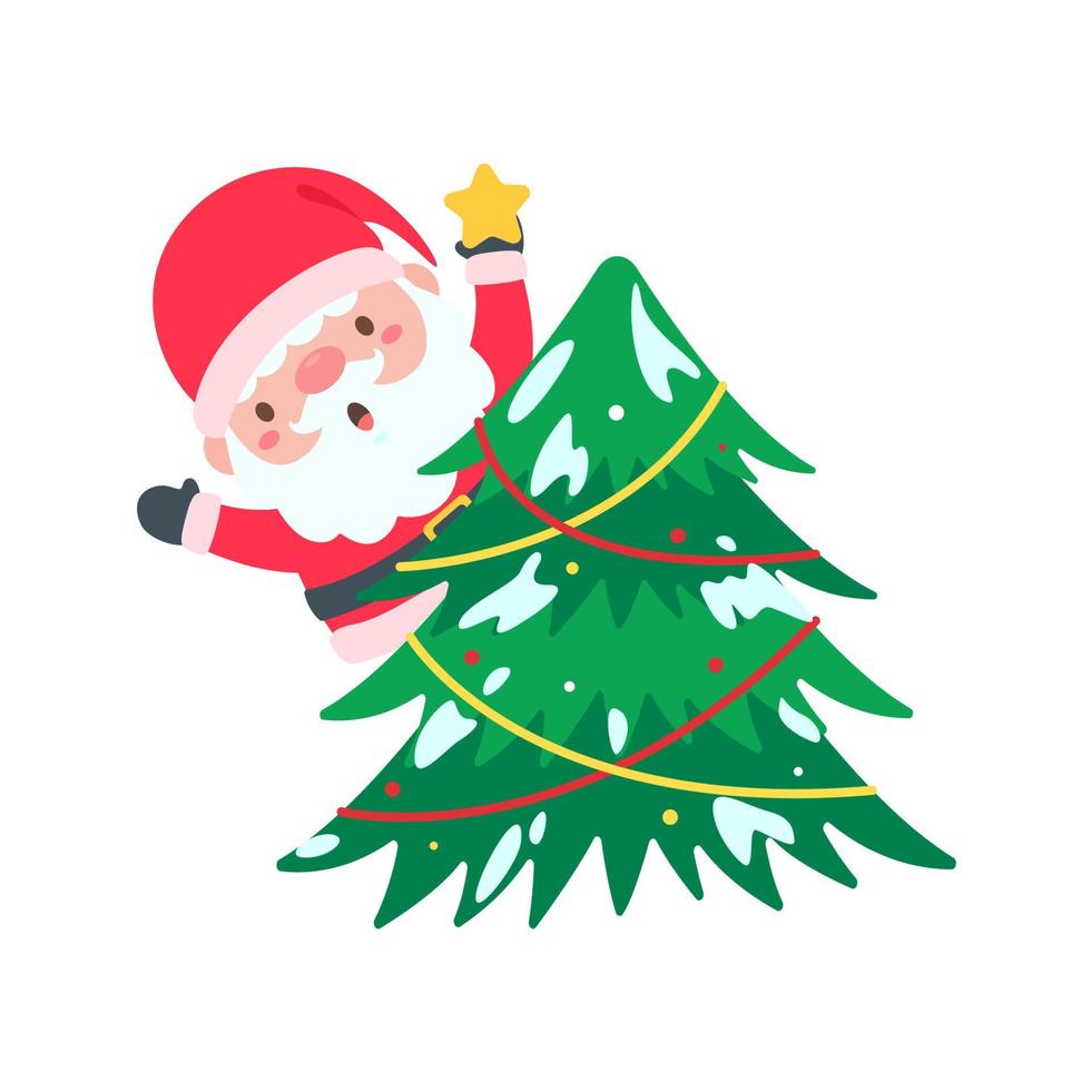 tecknad tomte bär röd stickad mössa för att dekorera julhälsningskort vektor