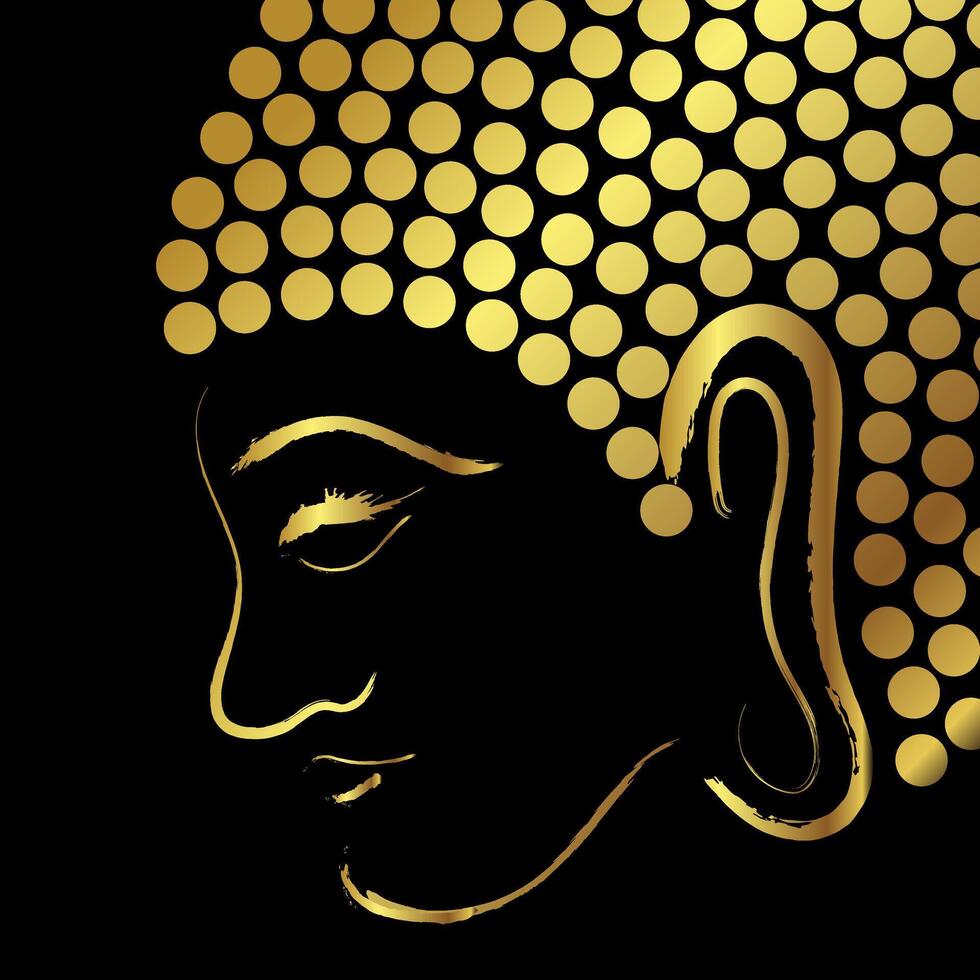 golden Buddha Gesicht Bürste Schlaganfall Über schwarz Hintergrund vektor
