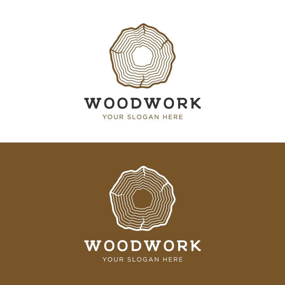 trä och naturlig fiber logotyp mall design, snickare och trä- planka med fick syn på hantverkare verktyg. vektor