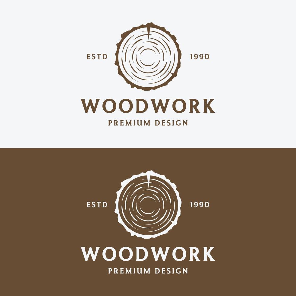 Holz und natürlich Ballaststoff Logo Vorlage Design, Zimmermann und hölzern Planke mit sah Handwerker Werkzeug. vektor