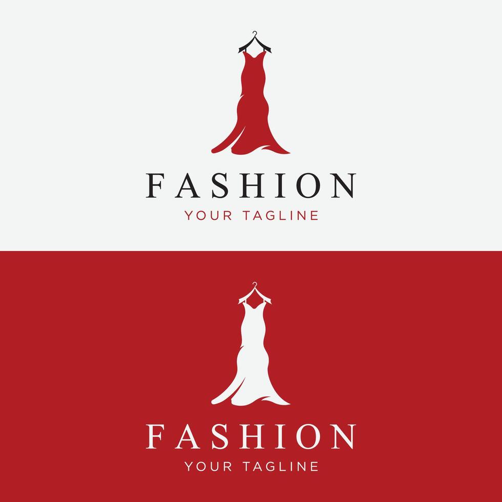 kvinnors Kläder logotyp design med galge, lyx kläder. logotyp för företag, boutique, mode affär, modell, handla och skönhet. vektor
