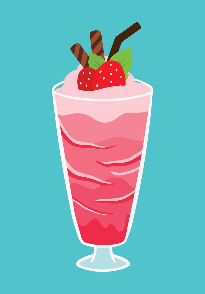 jordgubb smoothie milkshake sommar dryck och dryck i platt tecknad serie illustration vektor