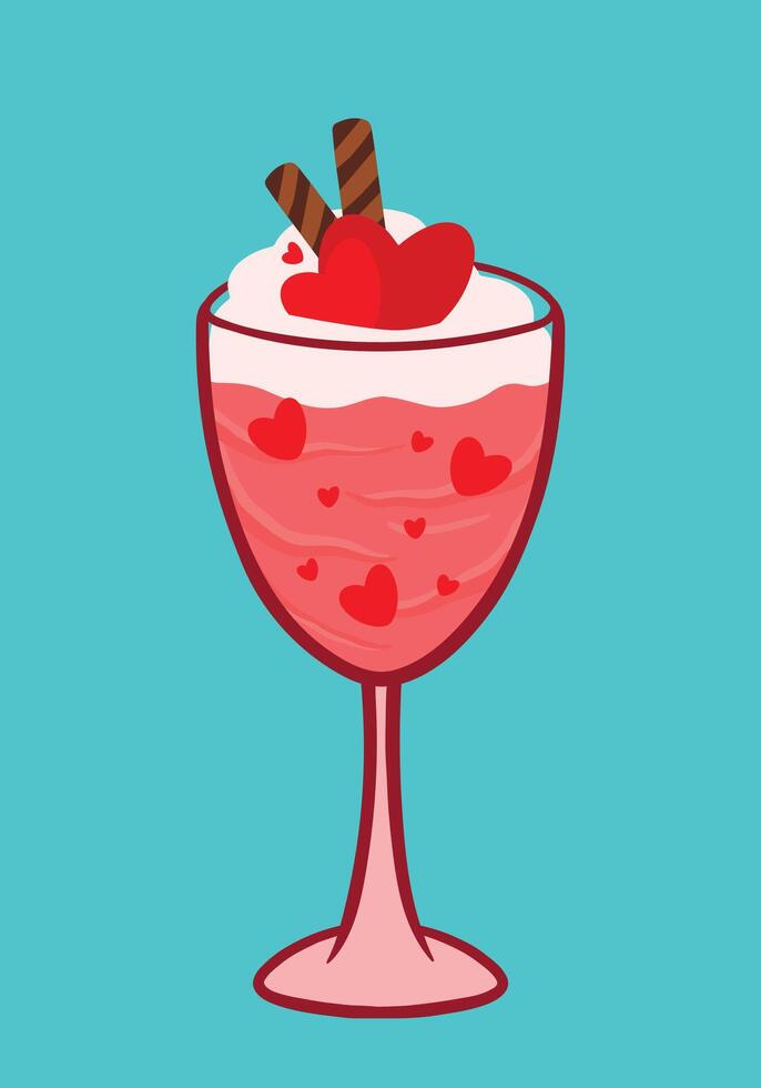 Valentinstag trinken und Getränk Rosa Süss Herz süß Karikatur Gekritzel Vektor Illustration