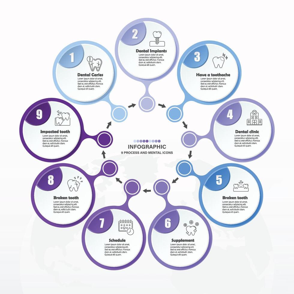 blå tona cirkel infographic med 9 steg, bearbeta eller alternativ. vektor