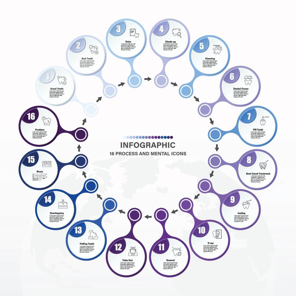 Blau Ton Kreis Infografik mit 16 Schritte, Prozess oder Optionen. vektor