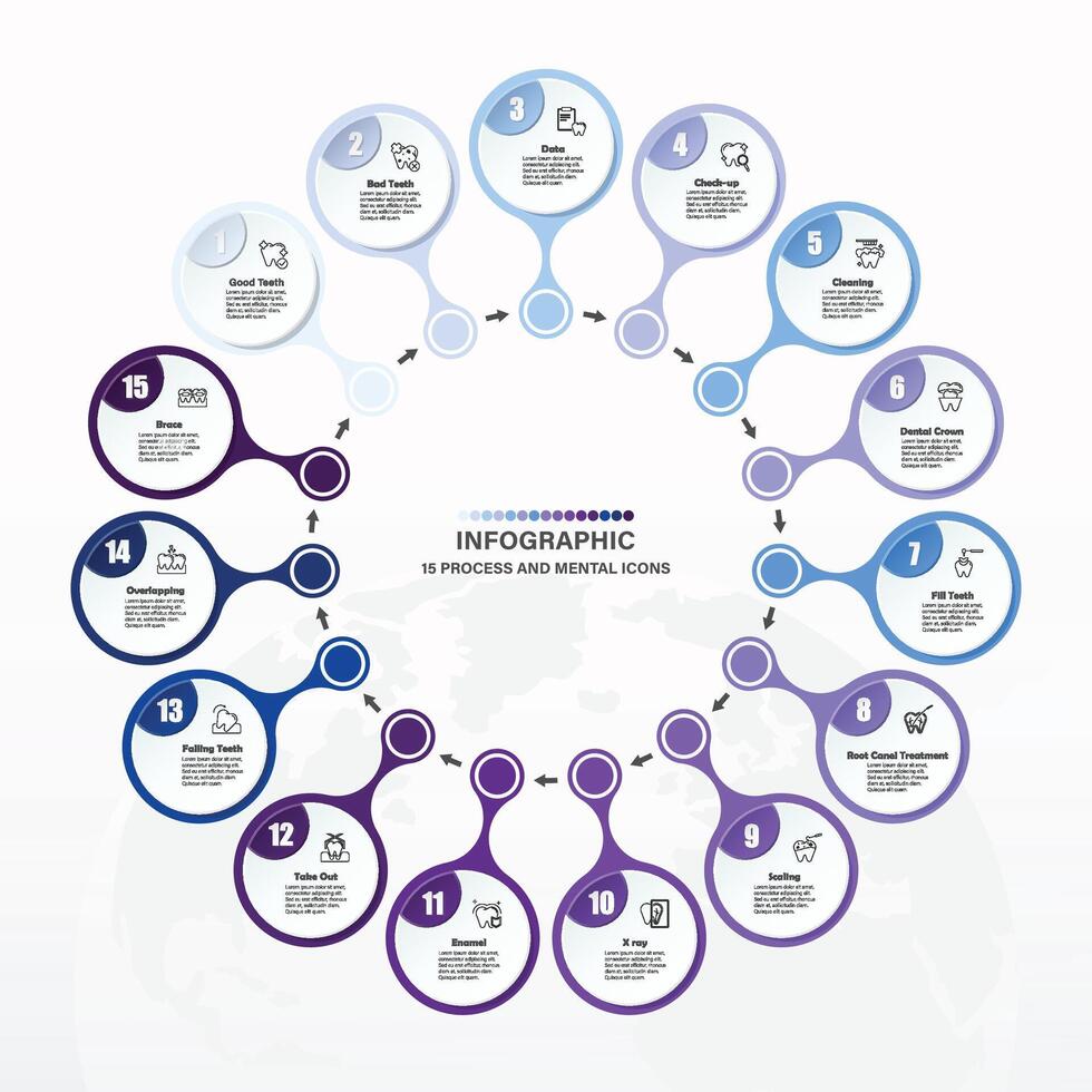 Blau Ton Kreis Infografik mit 15 Schritte, Prozess oder Optionen. vektor