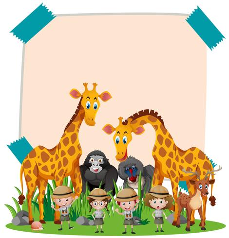 Pappersmall med vilda djur och barn vektor
