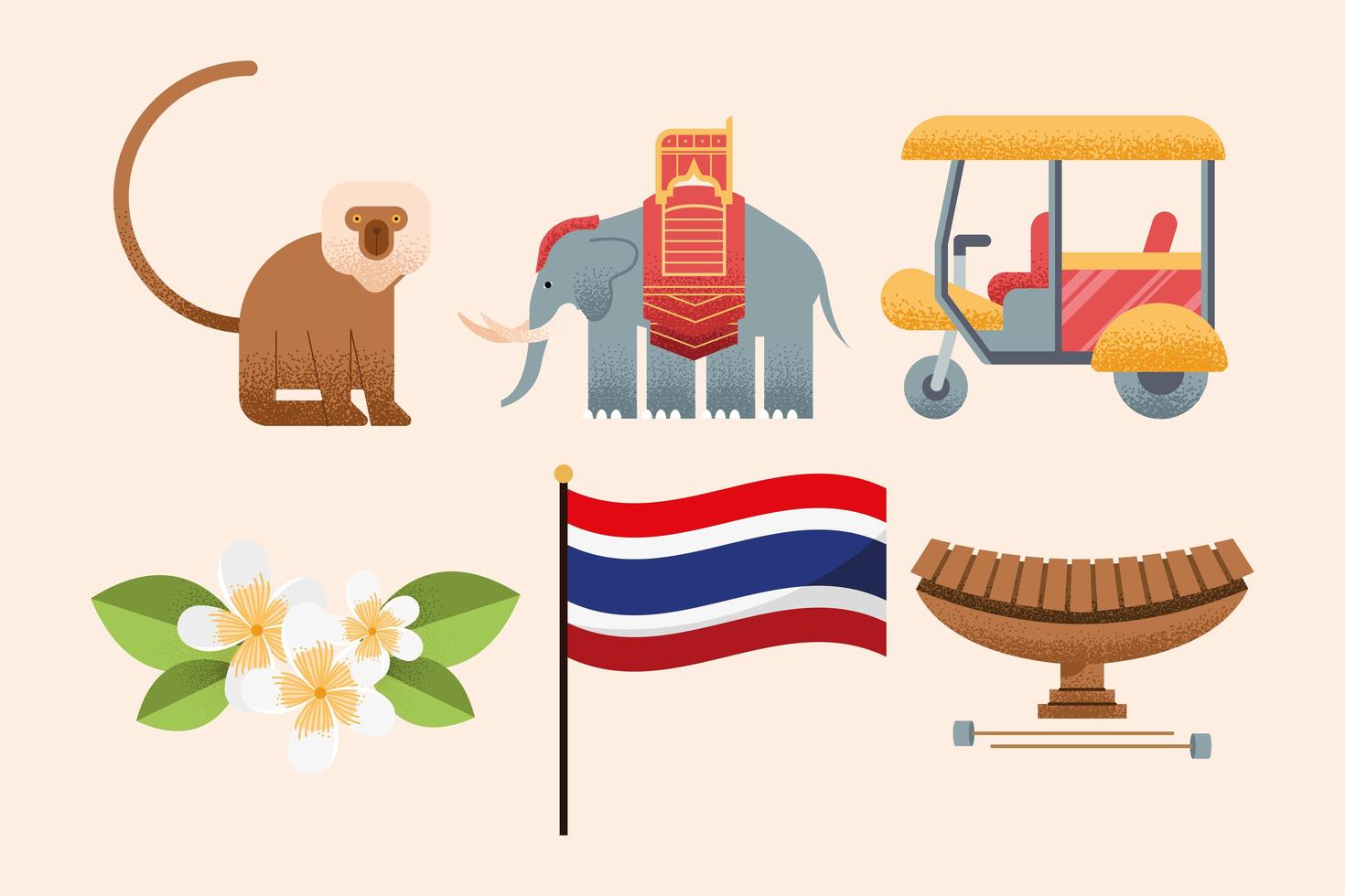 sechs thailändische ikonen vektor