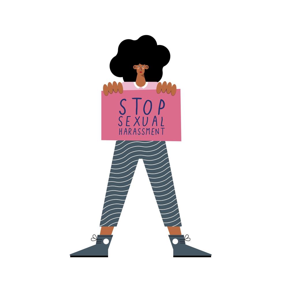 afro kvinna som protesterar mot sexuella trakasserier vektor