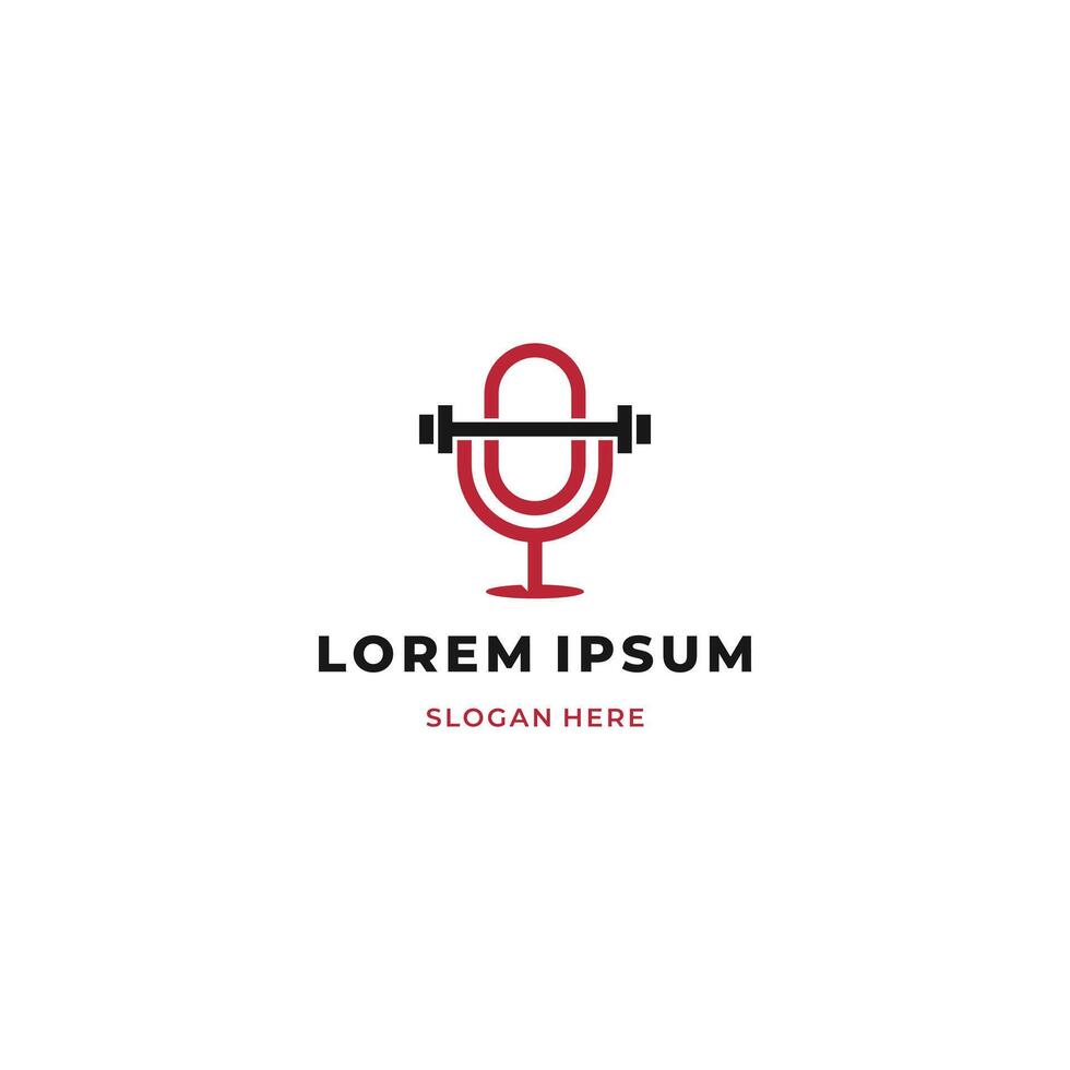 Gym podcast logotyp ikon, podcast mic kombinera med skivstång logotyp vektor