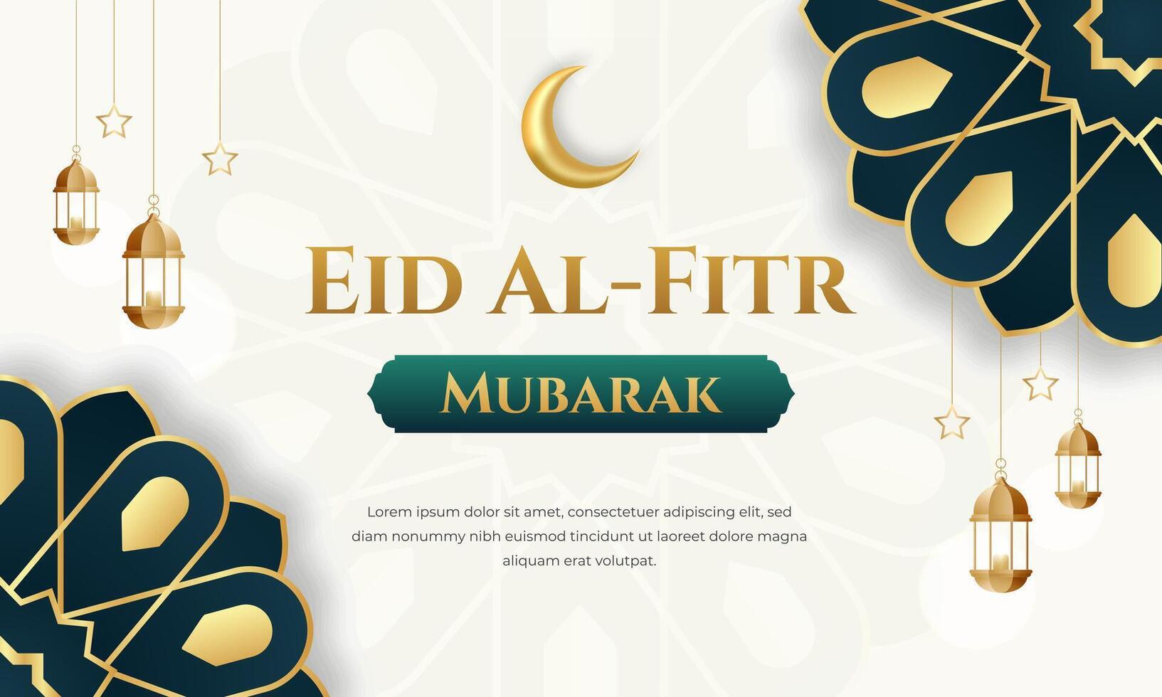 eid al fitr Mubarak Gruß Design mit Mandala Laternen Mond und Sterne Illustration vektor