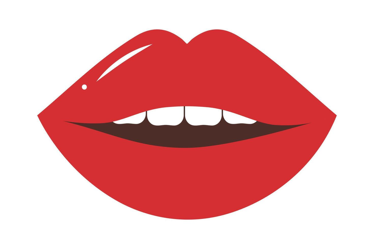 rot weiblich Lippen. Valentinstag Tag romantisch Clip Art. Lippenstift bilden Symbol. sexy öffnen Mund. Vektor Illustration im eben Stil.