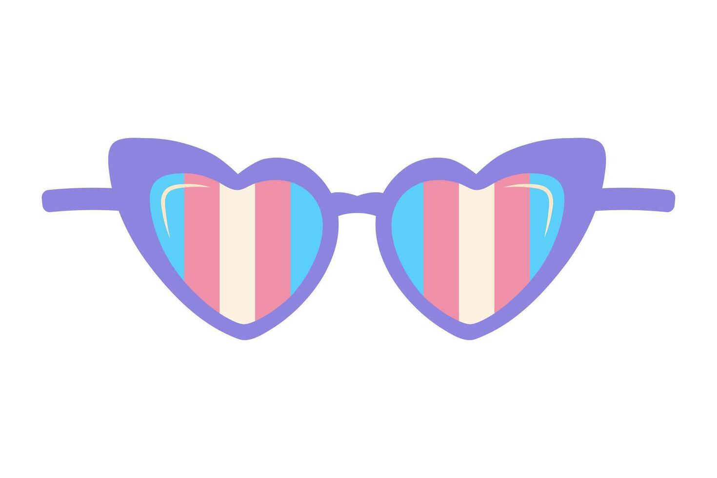 Herz geformt Sonnenbrille mit Rosa, Blau, Weiß gestreift Linse. Stolz LGBT, Transgender Sichtweite Brille. eben Vektor Illustration.