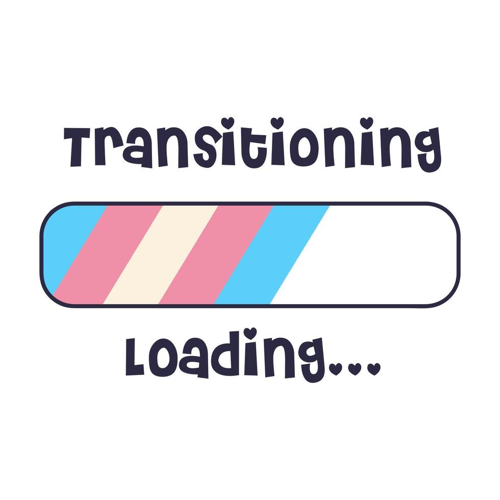 Banner mit Wird geladen Bar mit Transgender Flagge Farben. Transformation oder Übergang Prozess Wird geladen Symbol. eben Vektor Illustration.