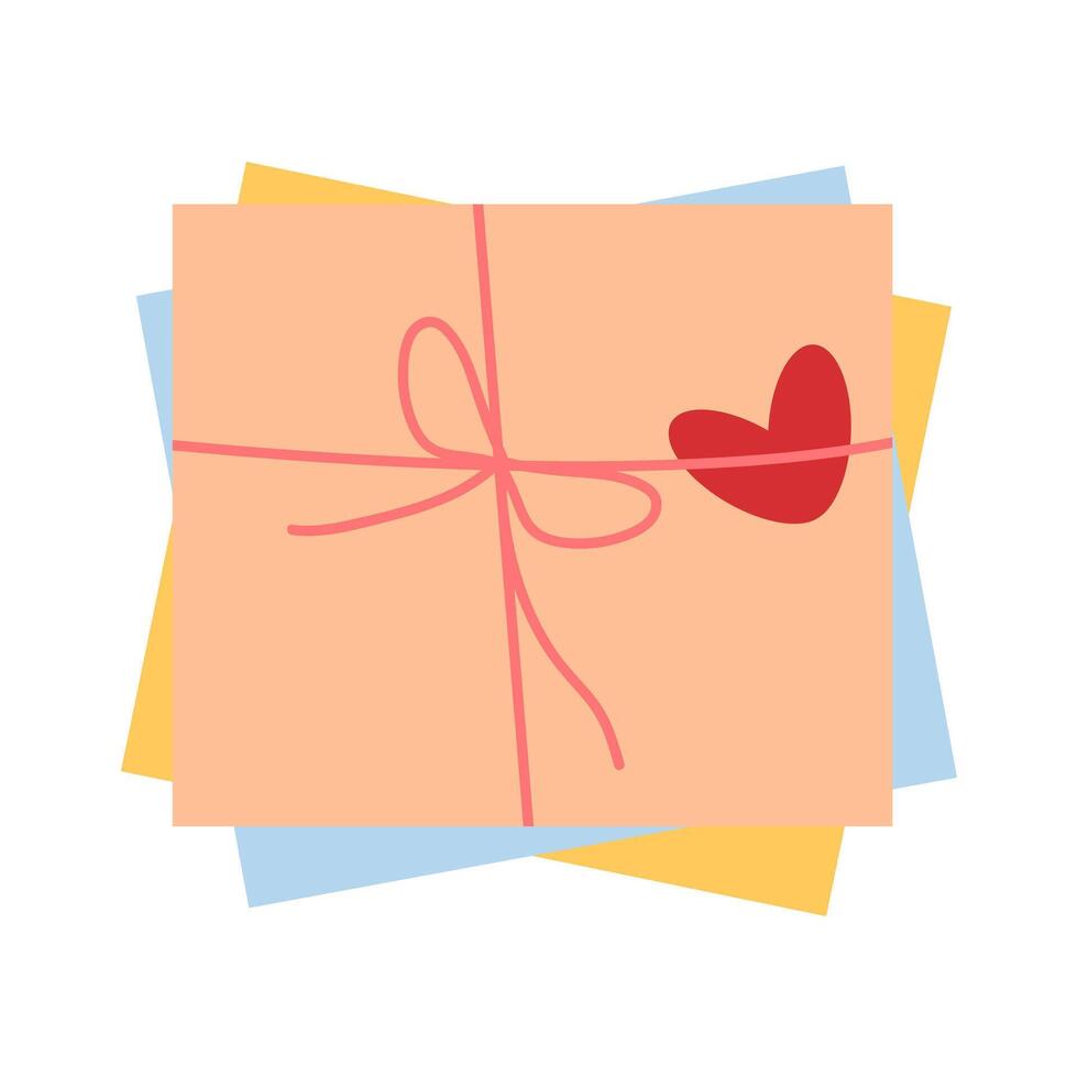 Pack von Liebe Briefe gebunden im ein Bogen mit Herz. Valentinstag Tag Paket. romantisch Clip Art zum Hochzeit, Geburtstag oder Jubiläum. vektor