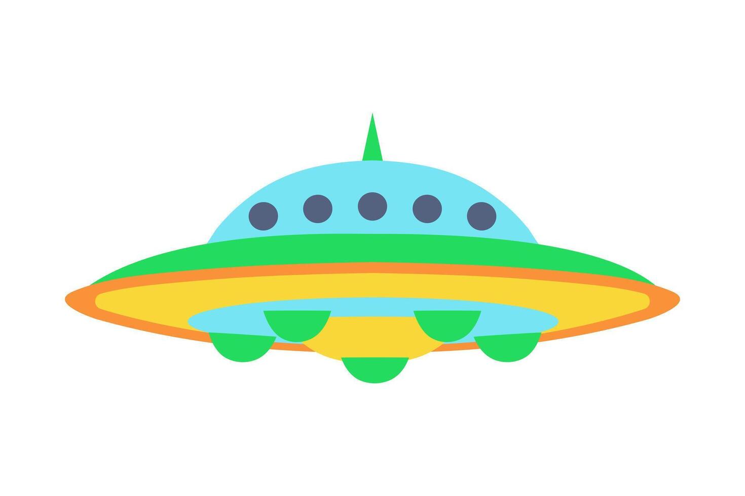 fliegend Untertasse. UFO fliegend Raumschiff. Außerirdischer Raumfahrzeug. eben Vektor Illustration.