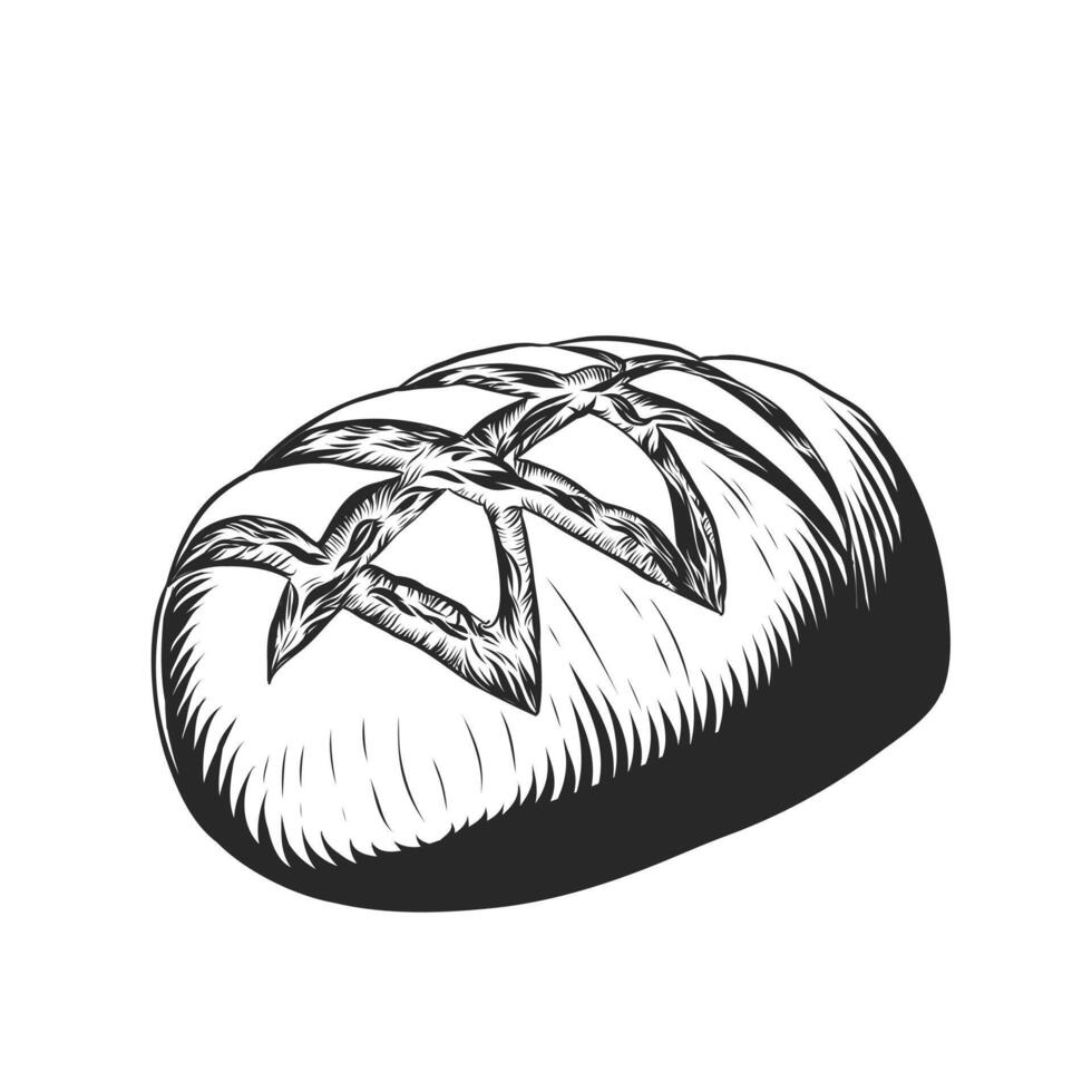 Brot Vektor Hand gezeichnet Illustration. Mehl frisch Brot im Jahrgang Gravur Stil. Gluten Essen Bäckerei skizzieren. Laib von Brot isoliert auf Hintergrund
