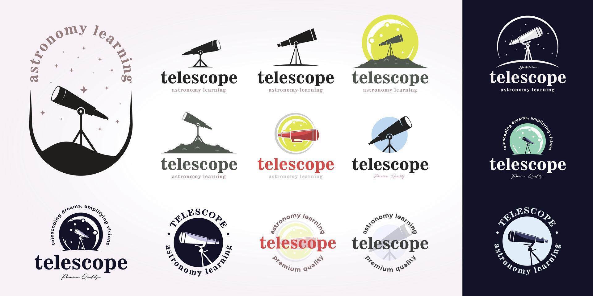 astronomi logotyp ikon design samling. vektor illustration av en uppsättning buntning teleskop