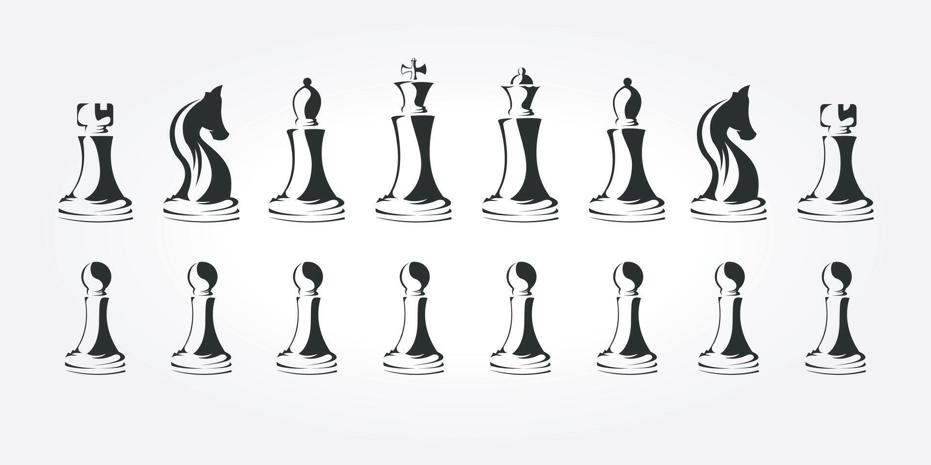 einstellen bündeln Schach Stücke Logo Symbol Vektor Design. Jahrgang Illustration von Schach Tafel Vorlage. Schach Verein Logo Design