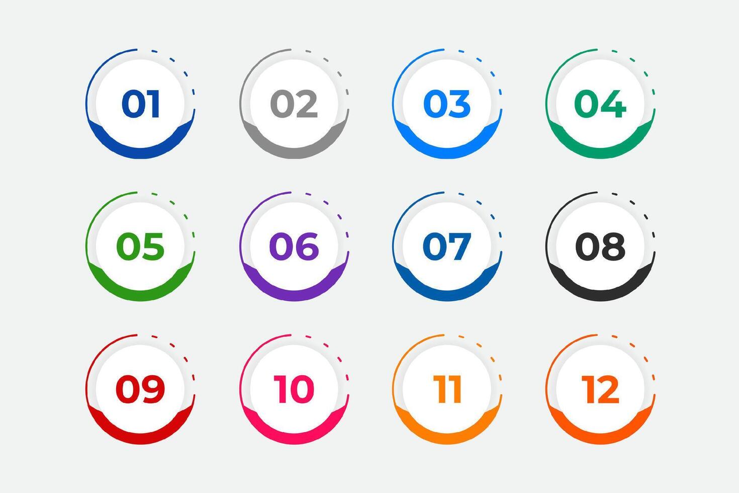 Aufzählungszeichen Nummern von eins bis zwölf vektor