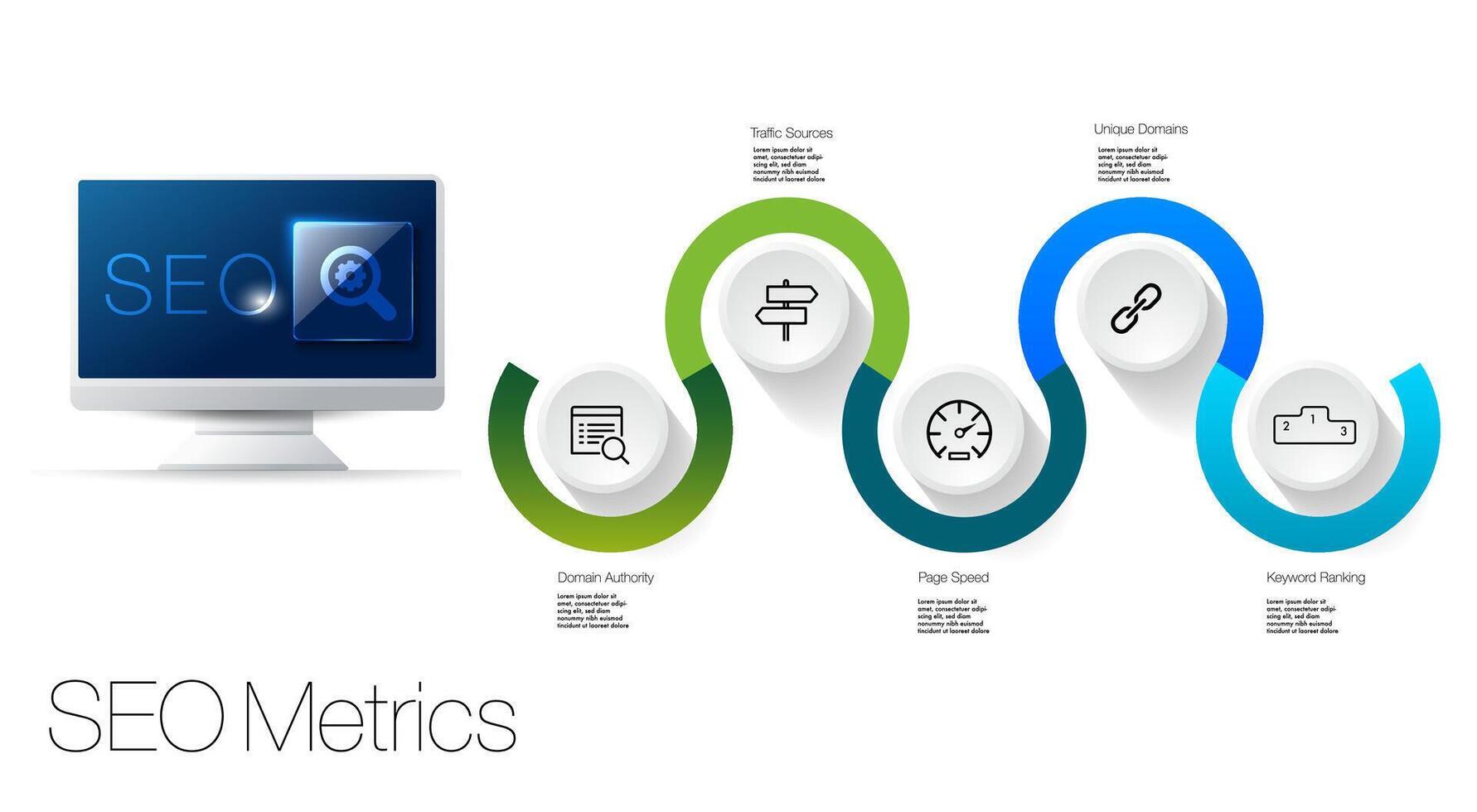 Infografik 5 Schritt SEO und Straße Karte zum Geschäft Diagramm zu Geschenk Daten, Fortschritt, Richtung, sauber Design vektor