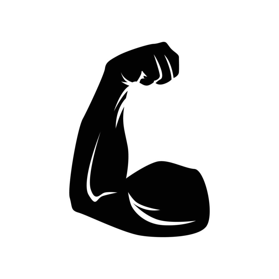 Bizeps Muskel Arm Stärke Silhouette. Bizeps muskulös Arm Symbol vektor