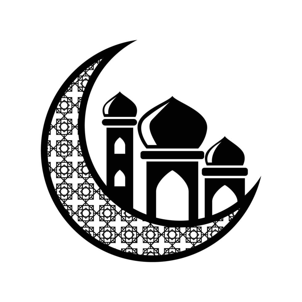 kulturell eid Mubarak Mond und Moschee schwarz Symbol vektor