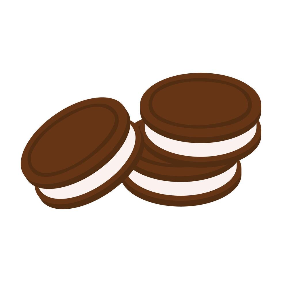 uppsättning av choklad småkakor med grädde platt vektor illustration
