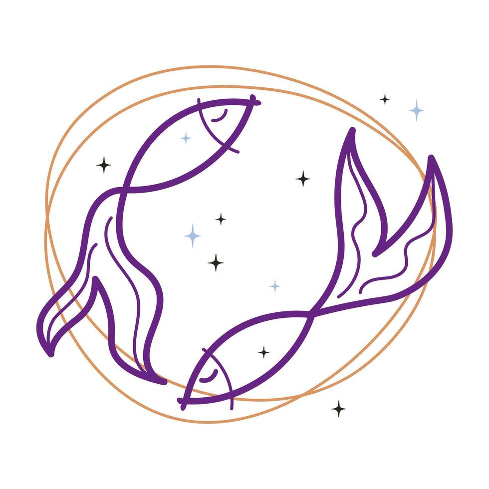 pisces zodiaken tecken skiss hand dragen abstrakt modern astro konstellation kort design vektor illustration. mystisk stjärna symbol bakgrund för tatuering, skriva ut, papper, ikon affisch logotyp. konst mönster