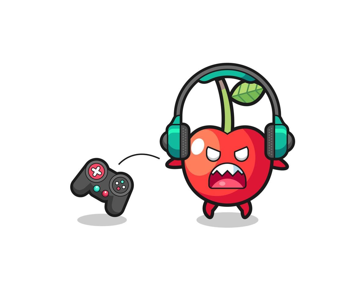 cherry gamer maskot är arg vektor