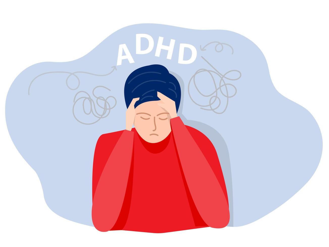 adhd människor begrepp, affärsman är en huvudvärk eftersom trött av håller på med arbete svårighet inlärning. yr man.vektor vektor