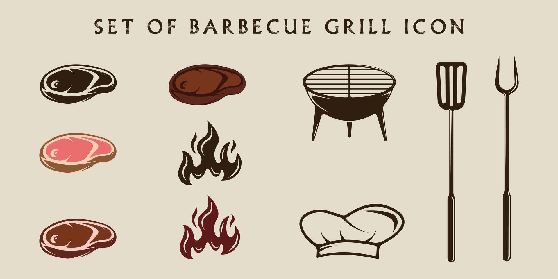 einstellen von isoliert Grill Symbol Vektor Illustration Vorlage Grafik Design. bündeln Sammlung von verschiedene Grill Grill Zeichen und Symbol zum Restaurant Steak Haus Konzept