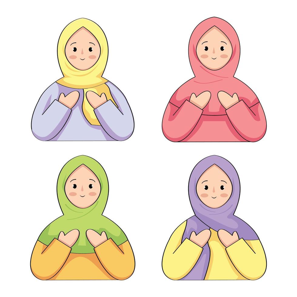 muslim kvinna karaktär avatar bön- vektor