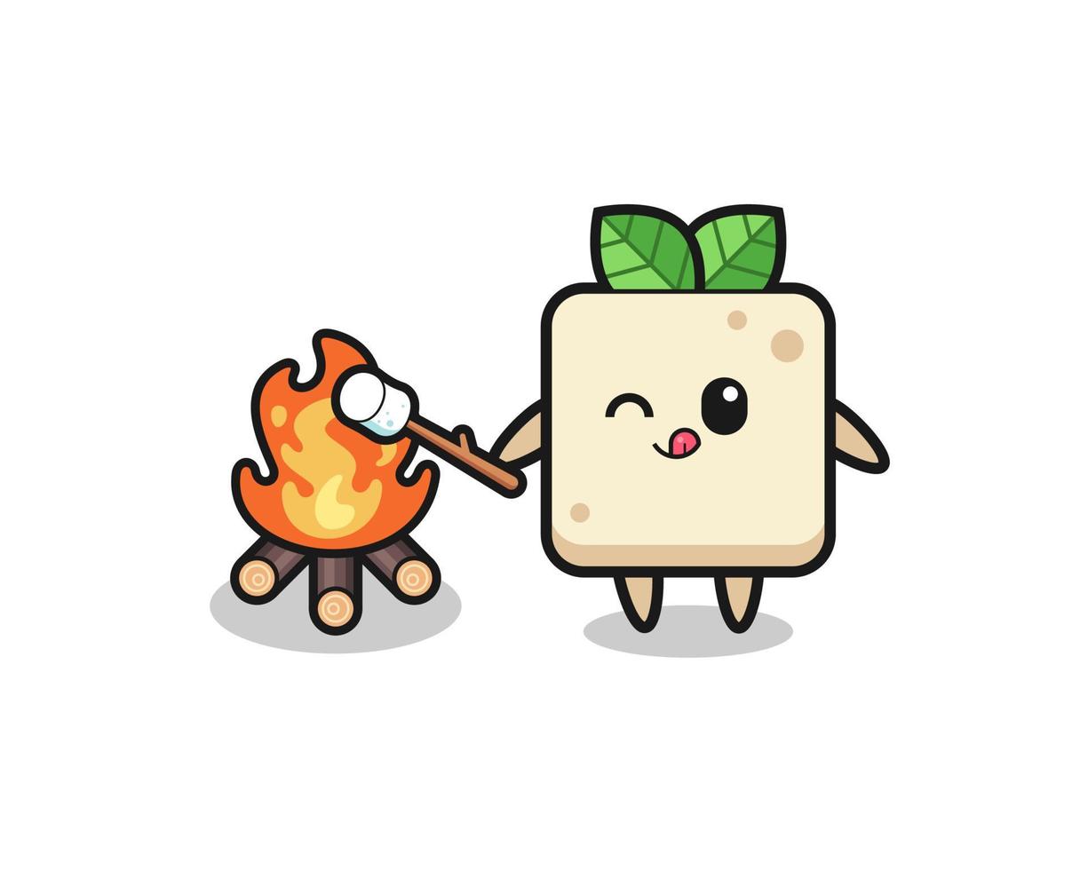 Tofu-Charakter brennt Marshmallow vektor