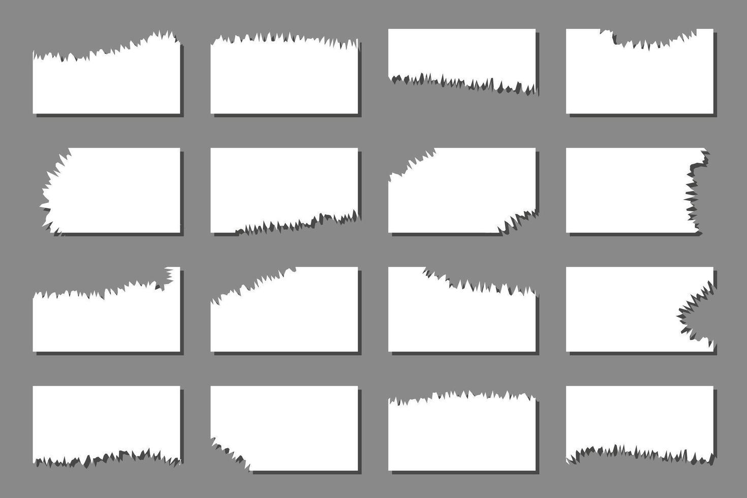 bitar av trasig vit notera papper annorlunda former isolerat på grå bakgrund realistisk vektor illustration, anteckningsblock trasig papper för meddelande notera, sida eller baner och kartong tom rev bit remsor