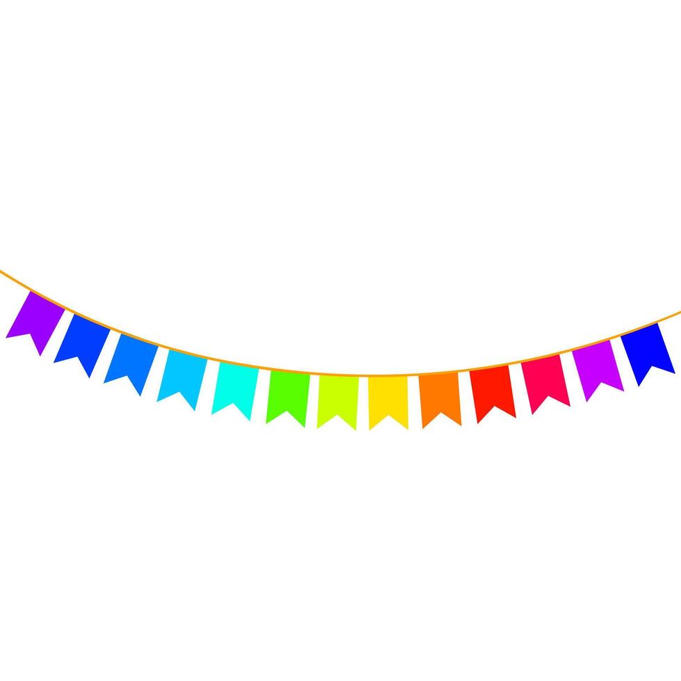 färgrik karneval krans isolerat på vit bakgrund. triangel- flagga hängande på en rep. lämplig för fest firande, festivaler, mässor och karnevaler vektor