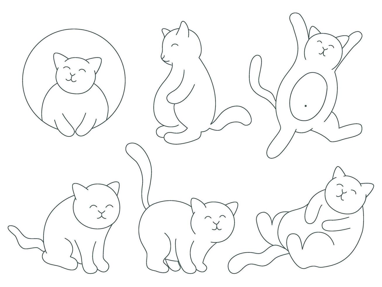 minimalistisch Katzen eine Linie einstellen Vektor Illustration