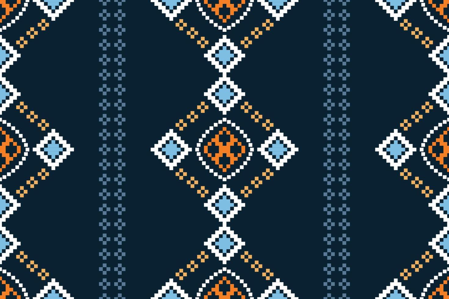 traditionell etnisk motiv ikat geometrisk tyg mönster korsa stitch.ikat broderi etnisk orientalisk pixel Marin blå bakgrund. abstrakt, vektor, illustration. textur, halsduk, dekoration, tapeter. vektor