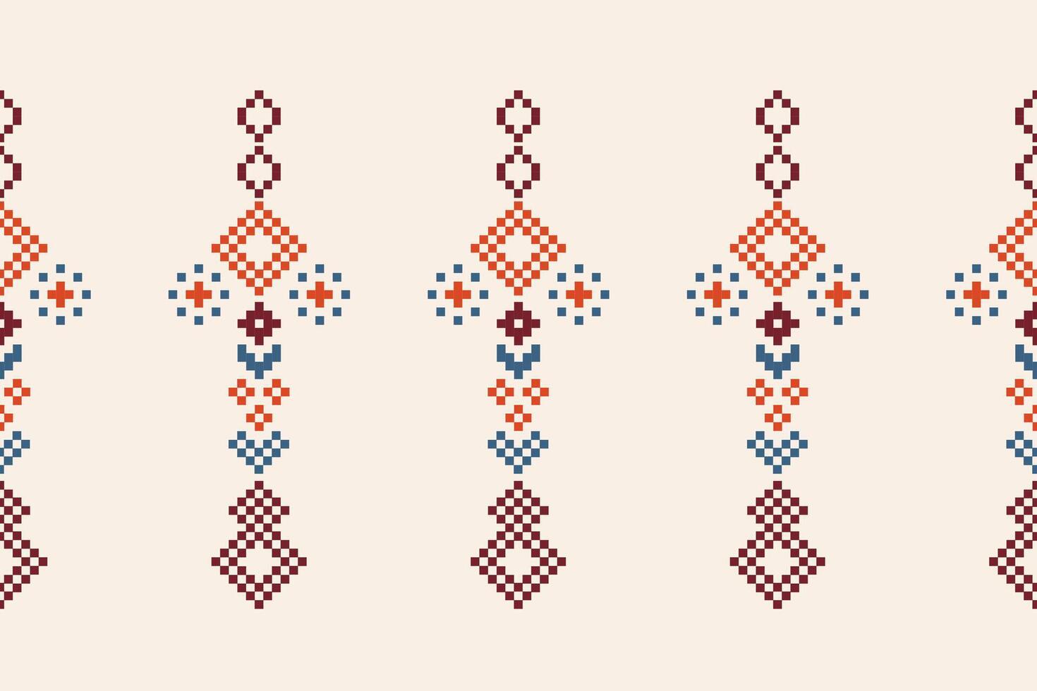 ethnisch geometrisch Stoff Muster Kreuz Stich.ikat Stickerei ethnisch orientalisch Pixel Muster braun Sahne Hintergrund. abstrakt, vektor, illustration. Textur, Kleidung, Rahmen, Motive, Seide Hintergrund. vektor