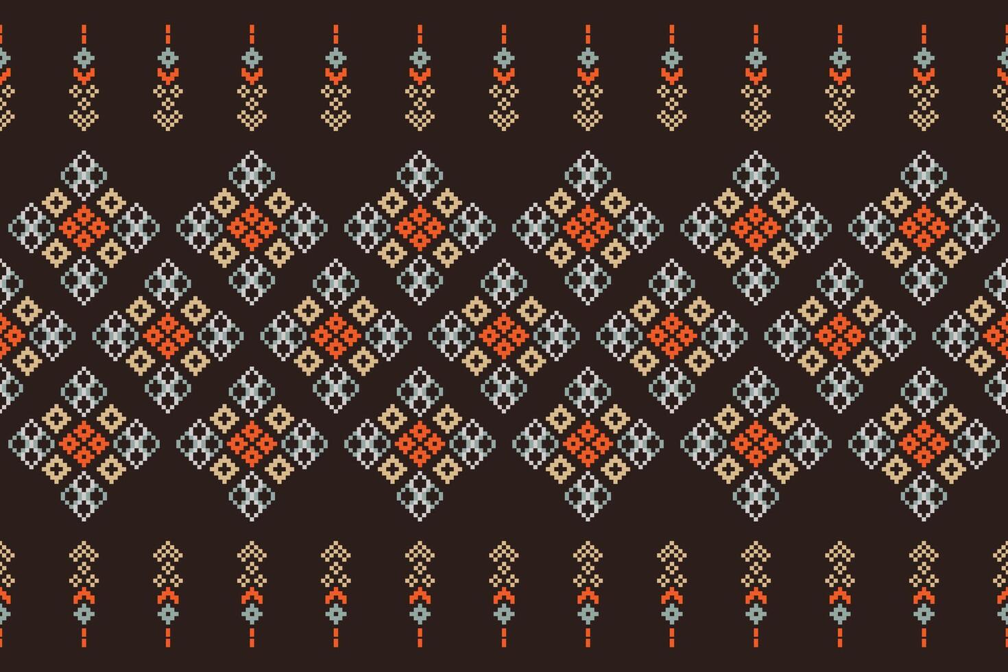 etnisk geometrisk tyg mönster korsa stitch.ikat broderi etnisk orientalisk pixel mönster brun bakgrund. abstrakt, vektor, illustration. textur, kläder, halsduk, dekoration, motiv, siden tapet. vektor