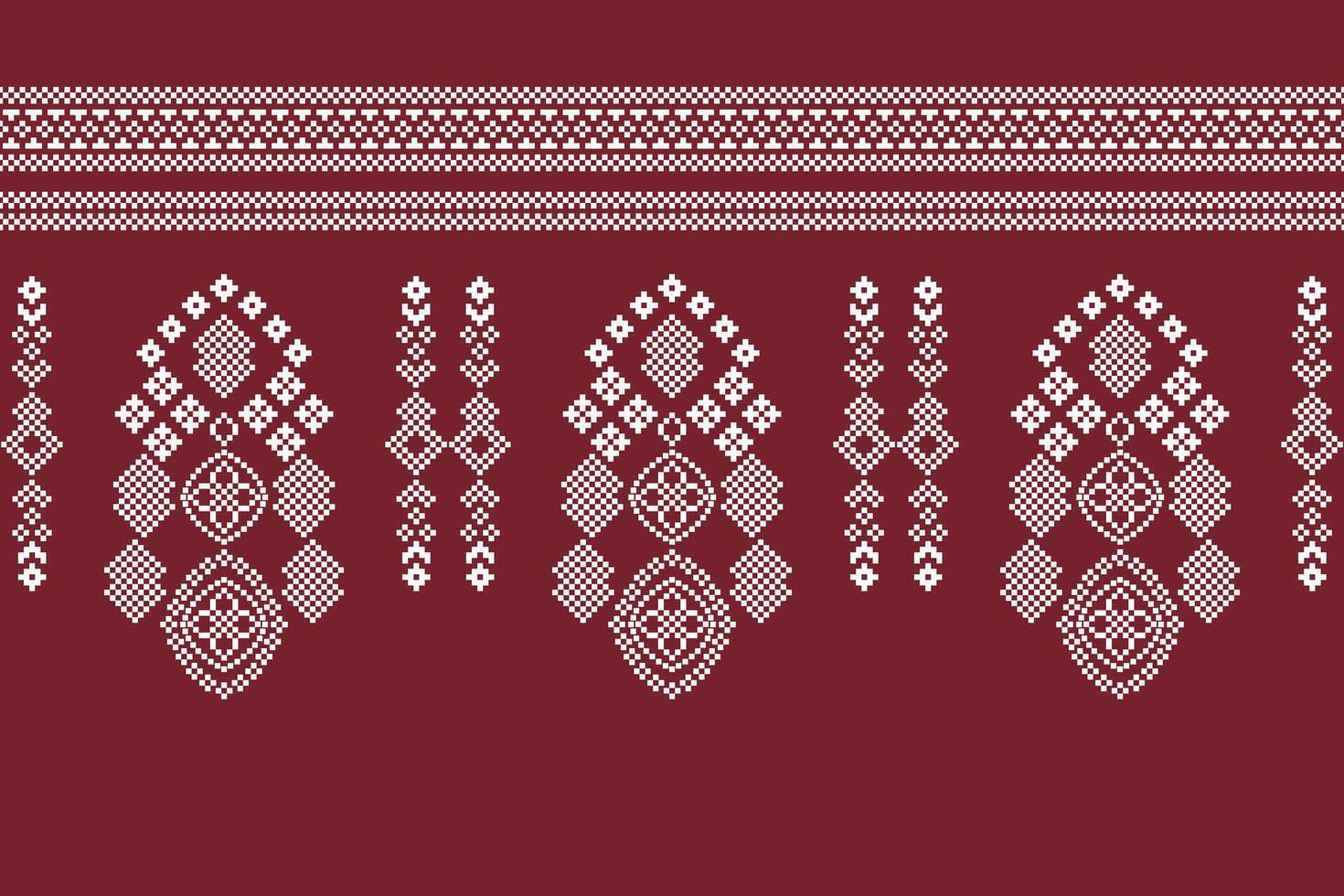 etnisk geometrisk tyg mönster korsa stitch.ikat broderi etnisk orientalisk pixel mönster jul röd bakgrund. abstrakt, vektor, illustration. textur, ram, dekoration, motiv, siden tapet. vektor