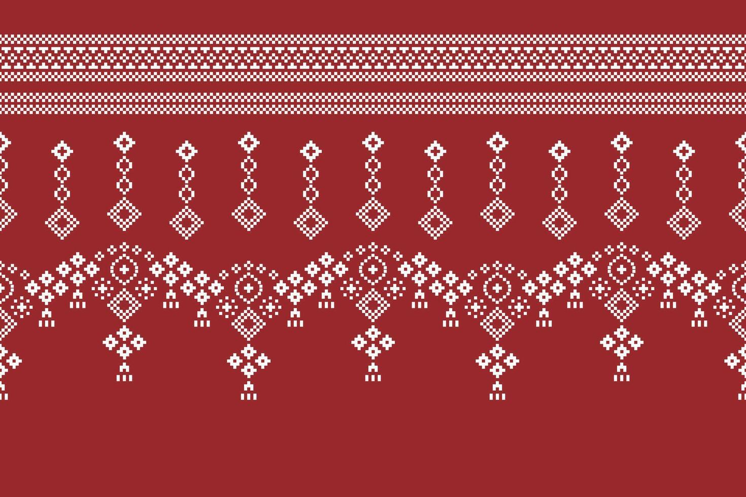 ethnisch geometrisch Stoff Muster Kreuz Stich.ikat Stickerei ethnisch orientalisch Pixel Muster Weihnachten rot Hintergrund. abstrakt, vektor, illustration. Textur, Rahmen, Dekoration, Motive, Seide Hintergrund. vektor