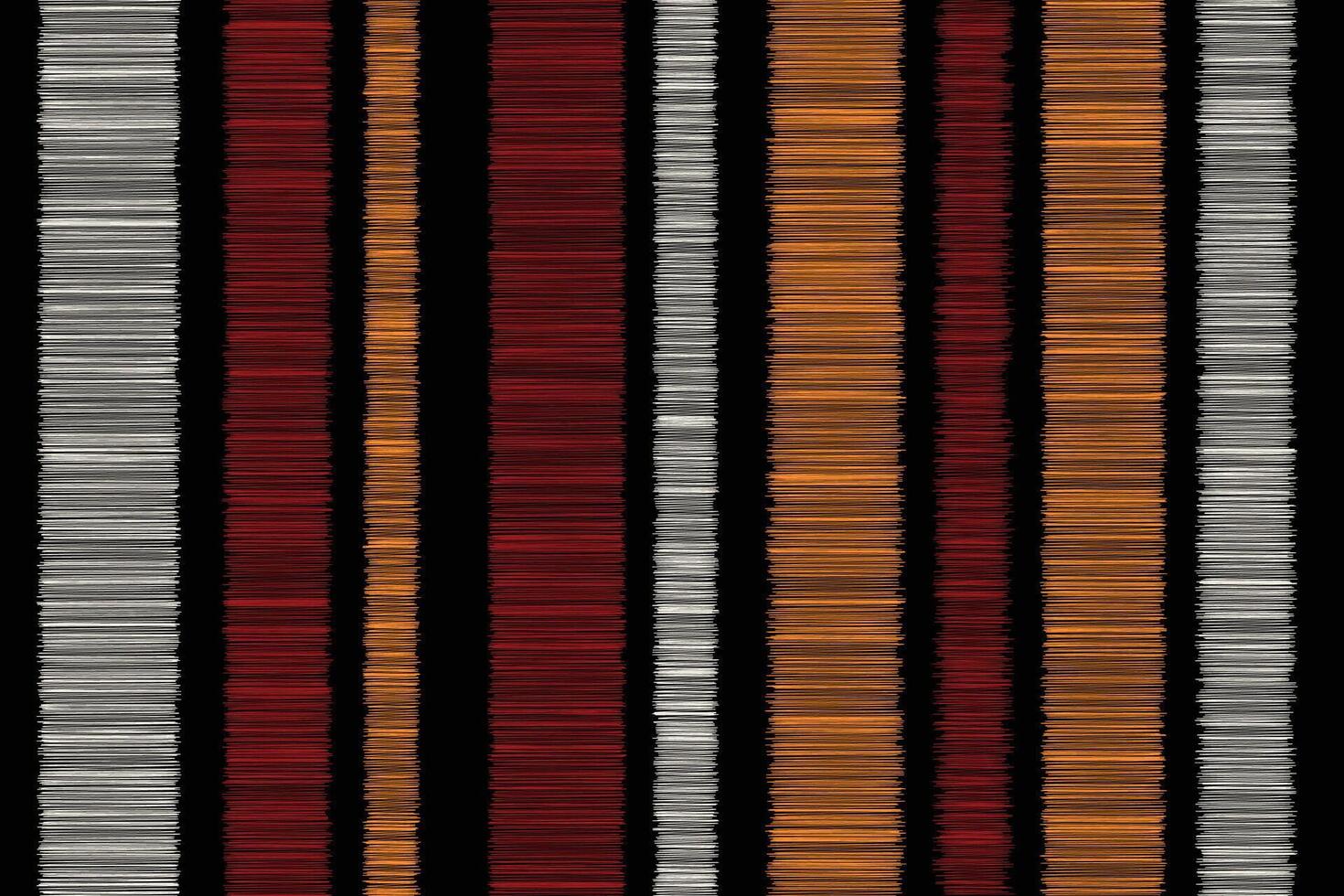 sömlös söt ikat mönster vektor svart bakgrund tyg vattenfärg remsa söt remsor röd vit orange färgrik Färg rutnät rand tartan tapet.
