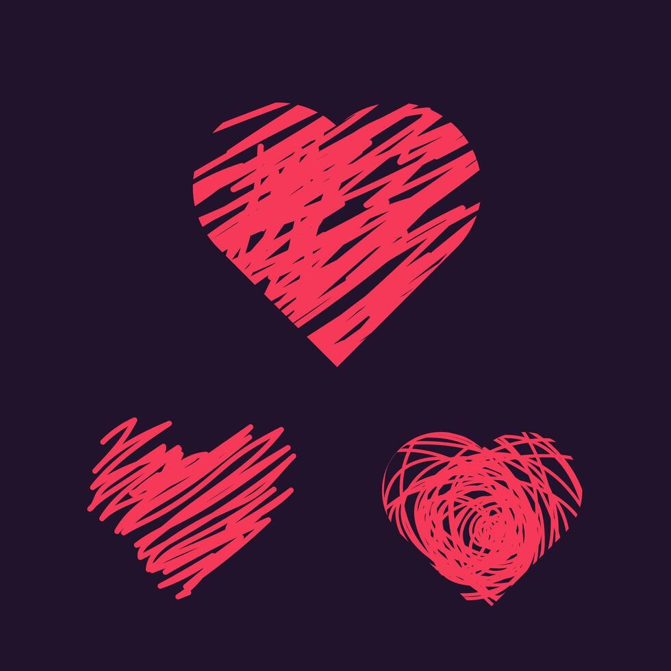 uppsättning av tre rosa hjärtan, hjärtan element, objekt, symboler, hjärta ui, ux och Begagnade i kärlek koncept, vektor illustration
