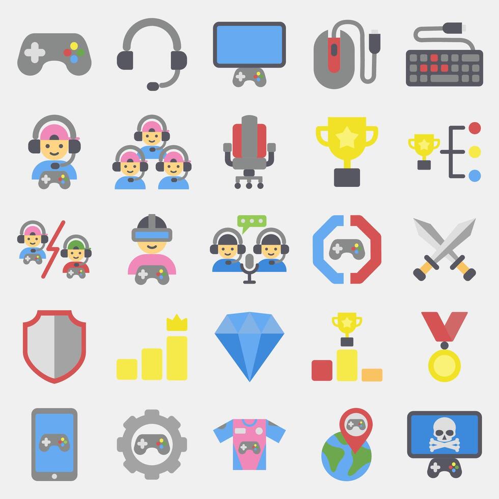 ikon uppsättning av esports spelande. esports gaming element. ikoner i platt stil. Bra för grafik, affischer, logotyp, reklam, infografik, etc. vektor