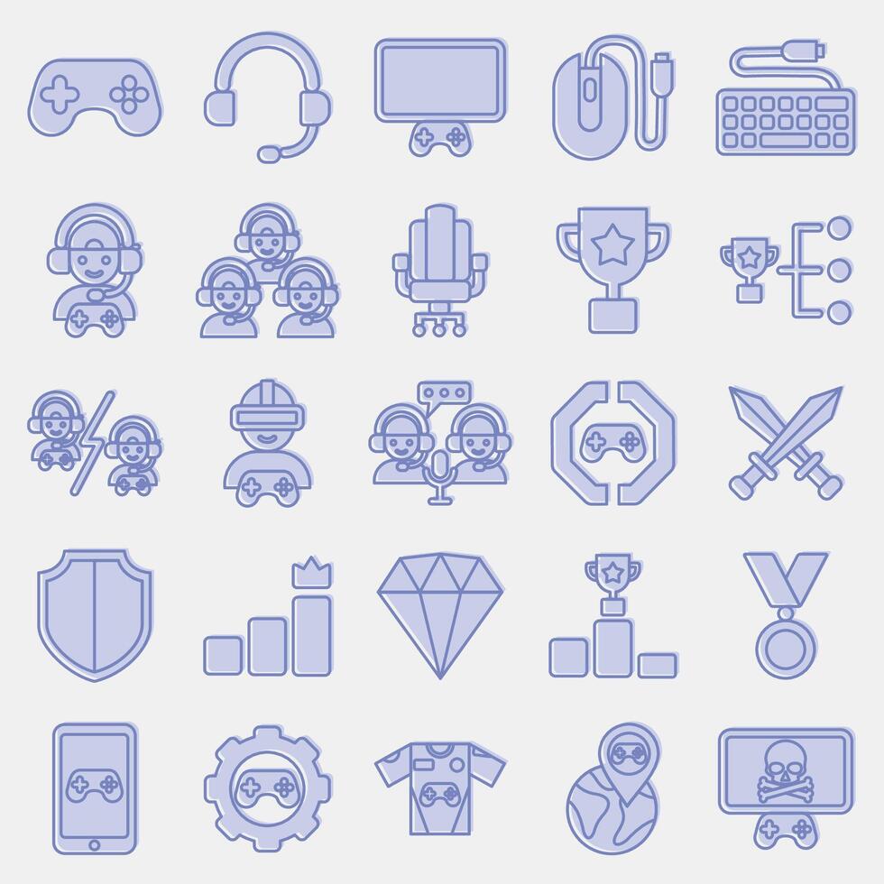 ikon uppsättning av esports spelande. esports gaming element. ikoner i två tona stil. Bra för grafik, affischer, logotyp, reklam, infografik, etc. vektor