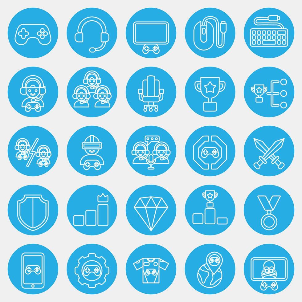 ikon uppsättning av esports spelande. esports gaming element. ikoner i blå runda stil. Bra för grafik, affischer, logotyp, reklam, infografik, etc. vektor