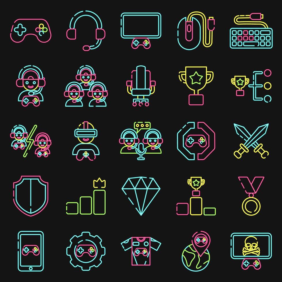 ikon uppsättning av esports spelande. esports gaming element. ikoner i neon stil. Bra för grafik, affischer, logotyp, reklam, infografik, etc. vektor