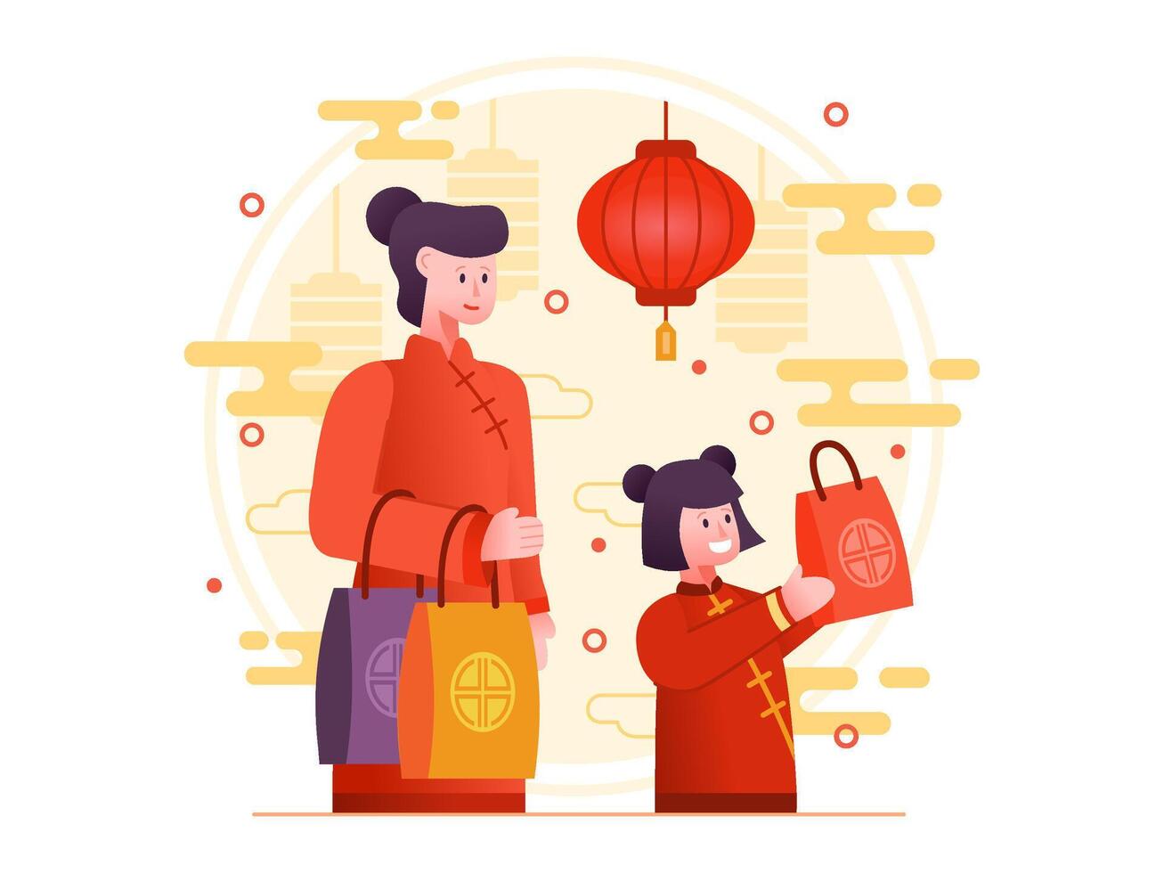 Lycklig familj kinesisk kultur lunar ny år prydnad illustration vektor